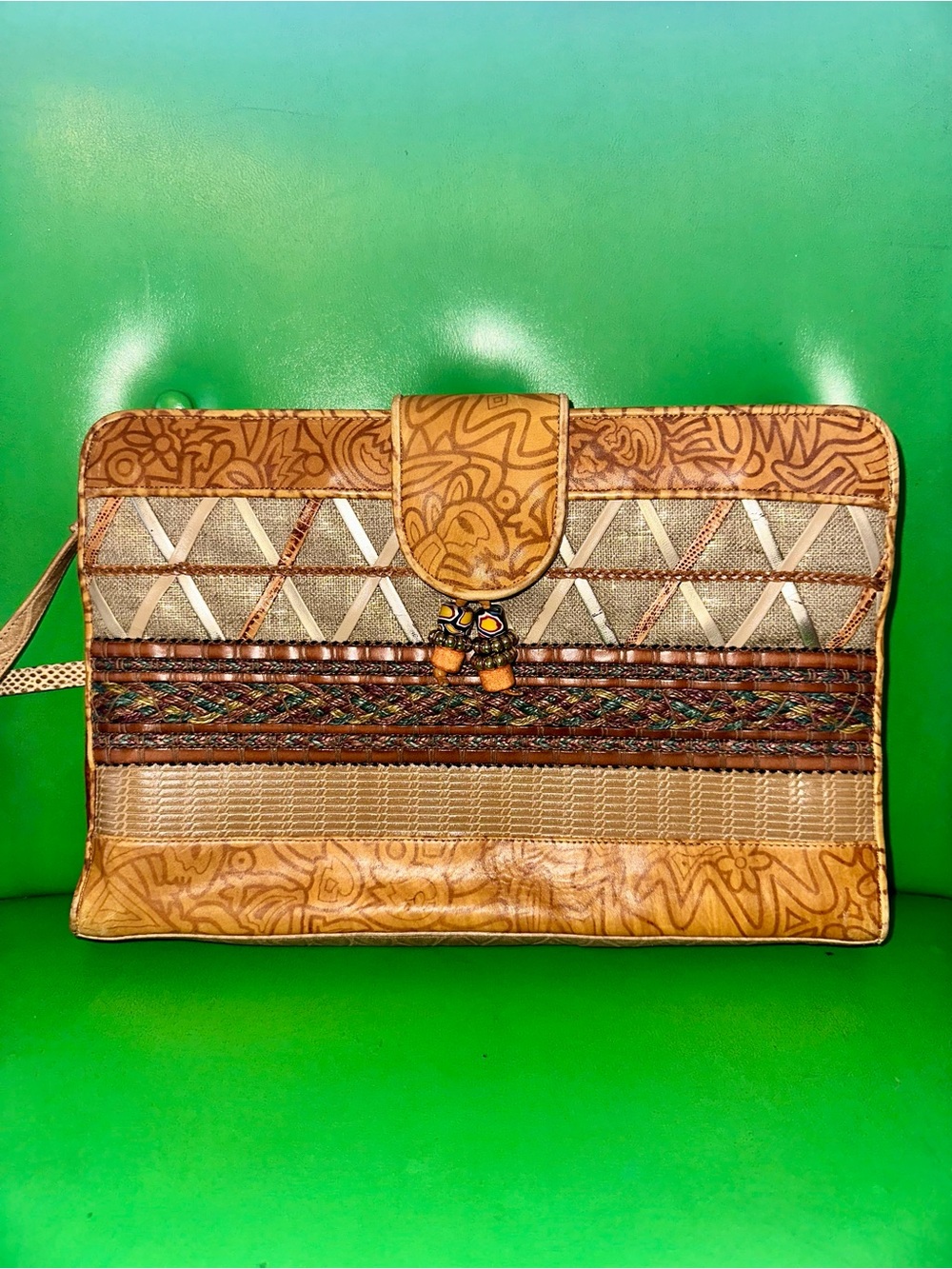Sharif Vintage Tan & Beige Patterned Bag